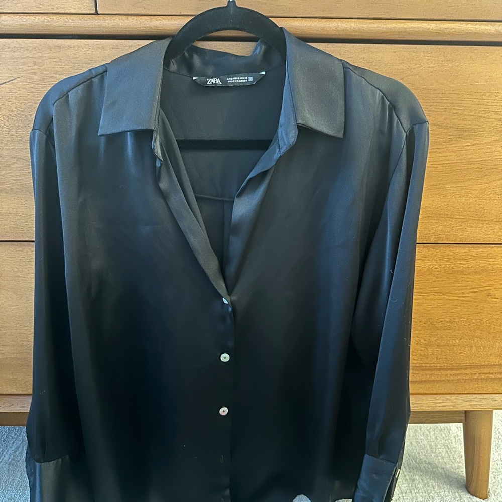 Zara Black Silk Button Down